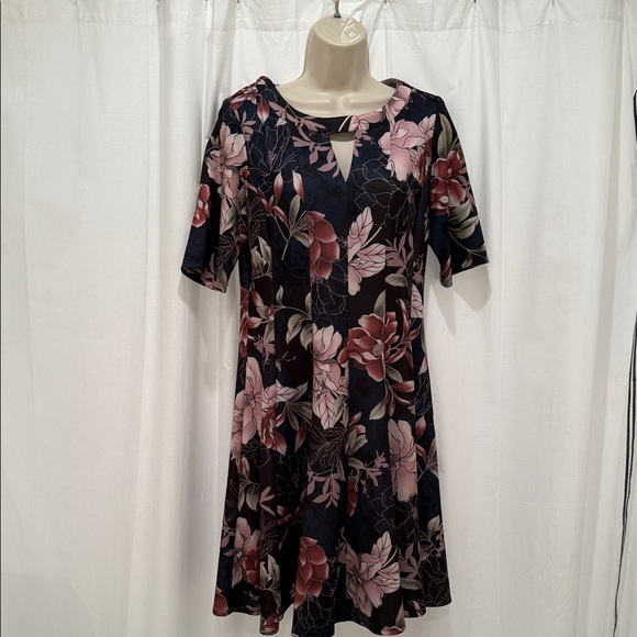 Roz & Ali Black and Pink Floral Midi Dress - Picture 1 of 5